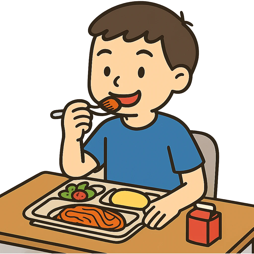 a student eating lunch at school, simple and clear emoji