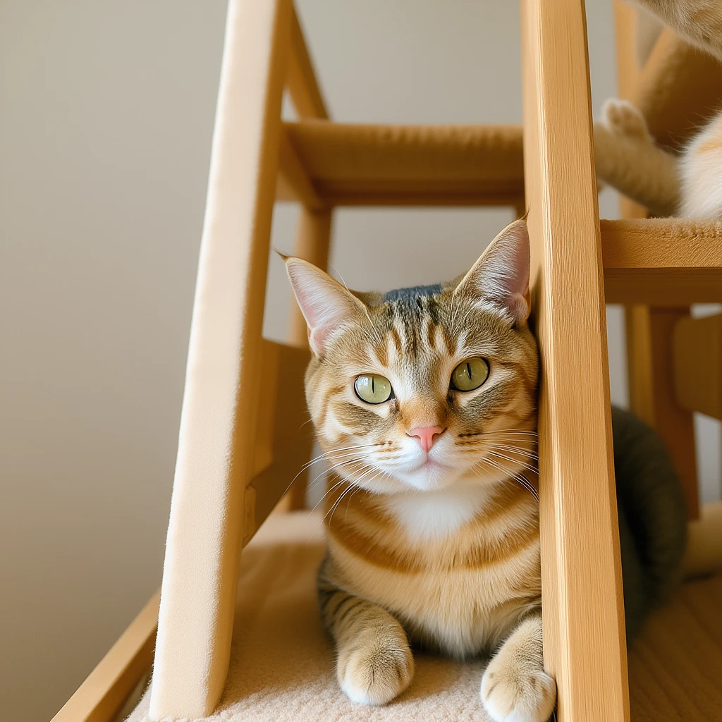 cats relaxing in a vertical playhouse emoji