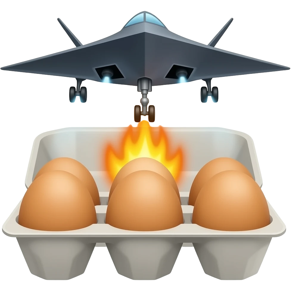 an egg carton being nuked by a b2 stealth bomber emoji