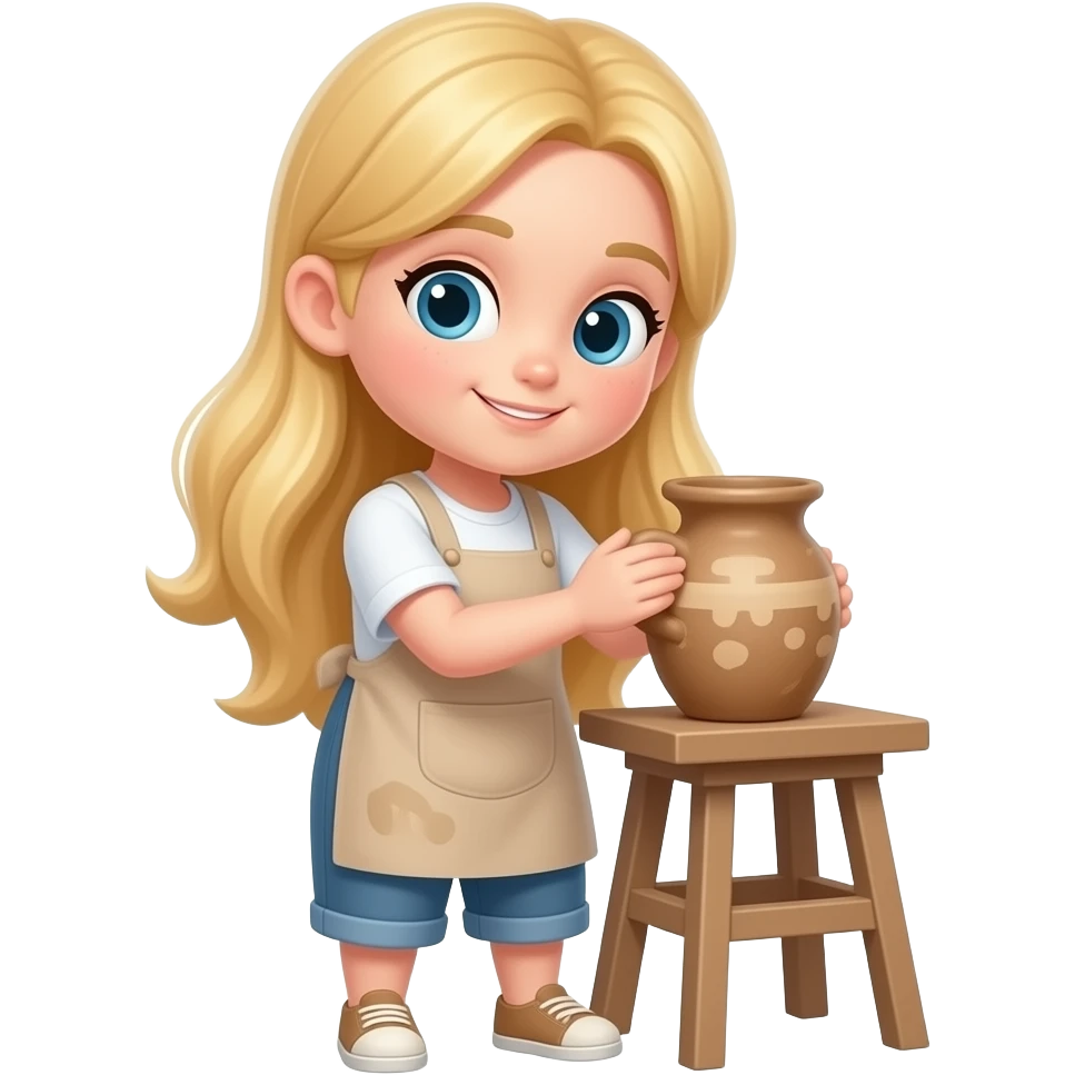 Blond long hair girl doing pottery, simple emoji