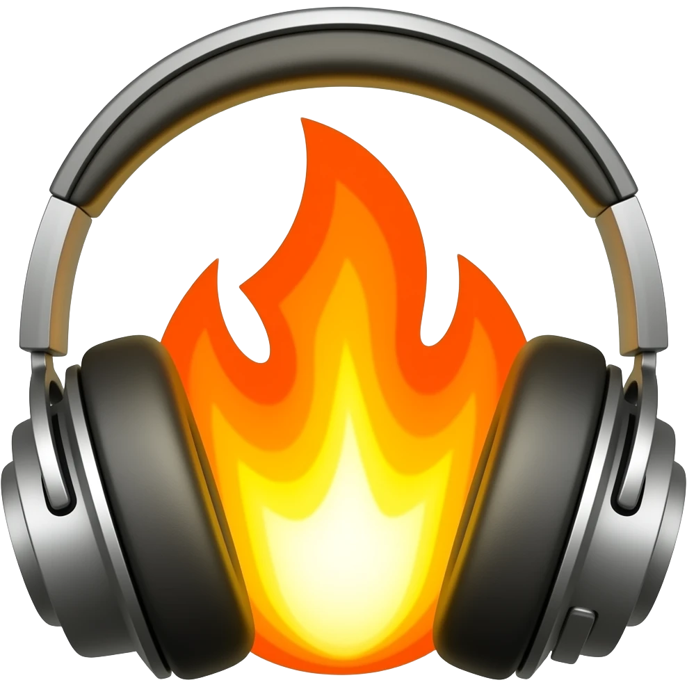 Headphone on fire no smiles emoji
