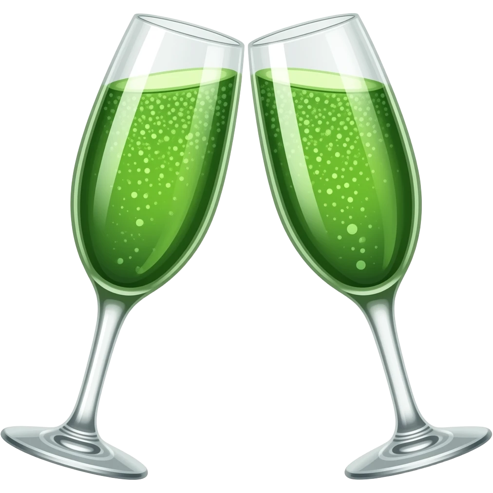 Sparkling Champagne glasses Green champagne giving cheers you going slightly on the rim with a few green bubbles a emoji