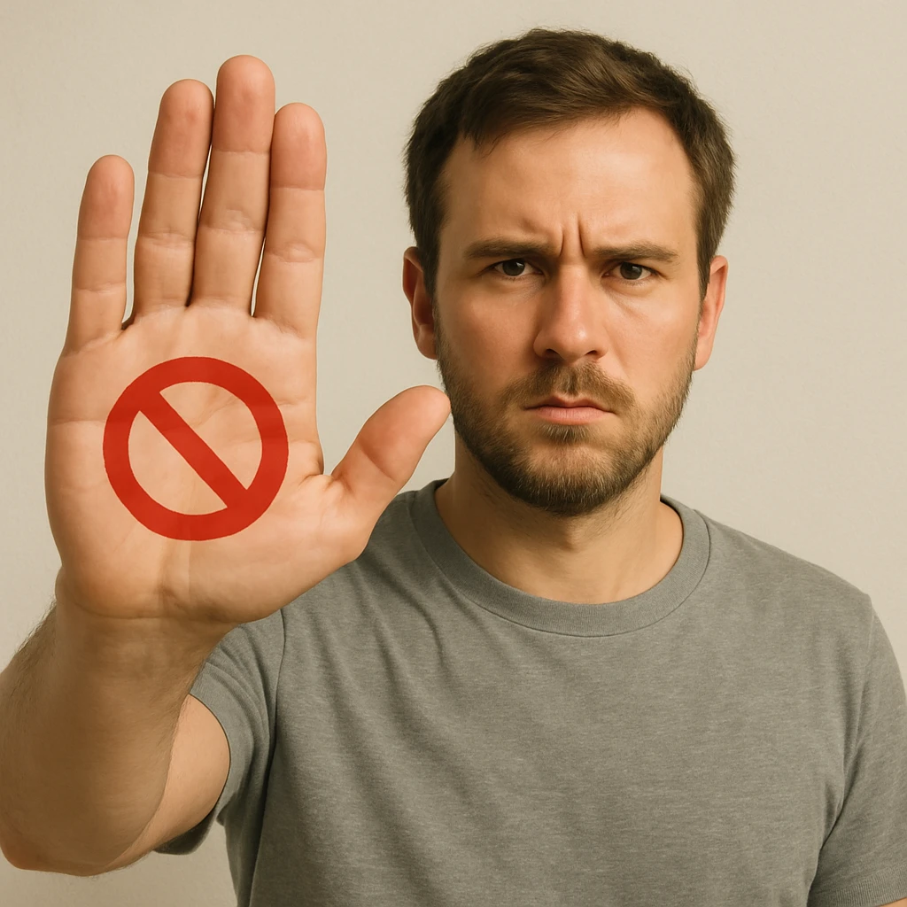 A white man showing a prohibition sign emoji