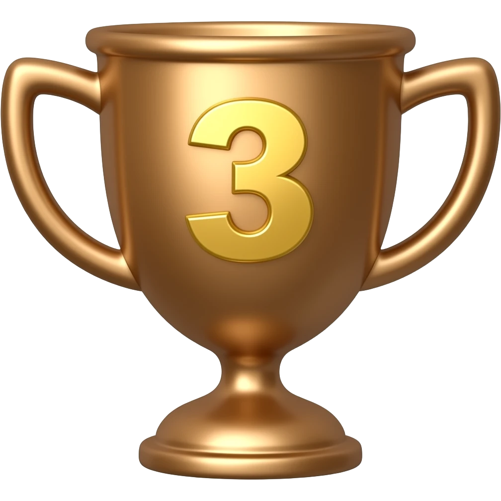 Emoji de una copa 🏆 de bronce de ganador con número 3 en color Dorado emoji