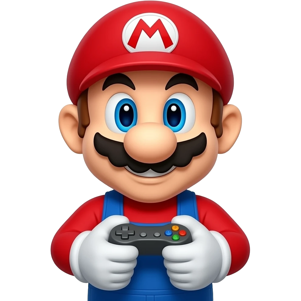 Create an image of Mario holding a controller emoji