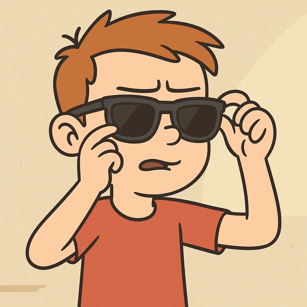 A boy wearing his sunglasses emoji