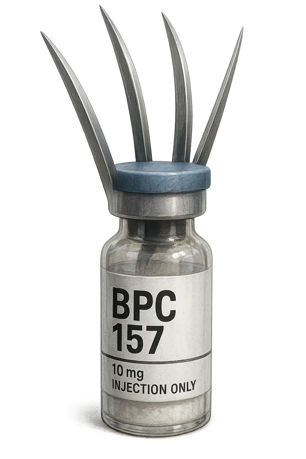  fiala medica con la scritta "BPC 157" SULL'ETICHETTA E GLI ARTIGLI DI WOLVERINE CHE SPUNTANO DA DIETRO emoji