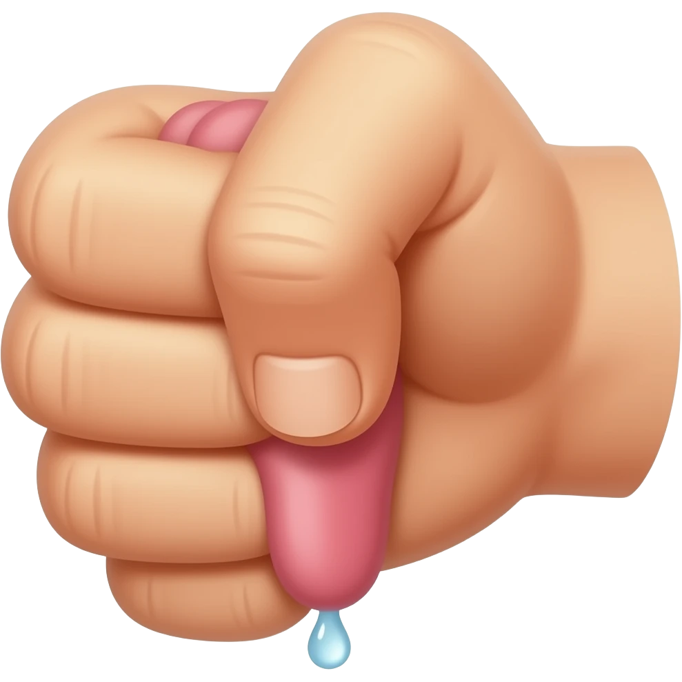 Hand gripping a penis hard with water droplets emoji