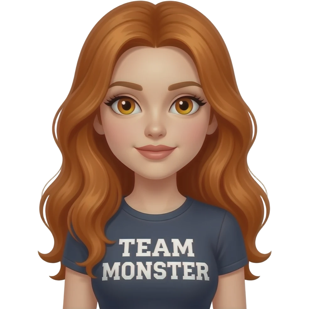 sexy girl with long ginger hair and ginger eyes a top with TEAM MONSTER written on it emoji