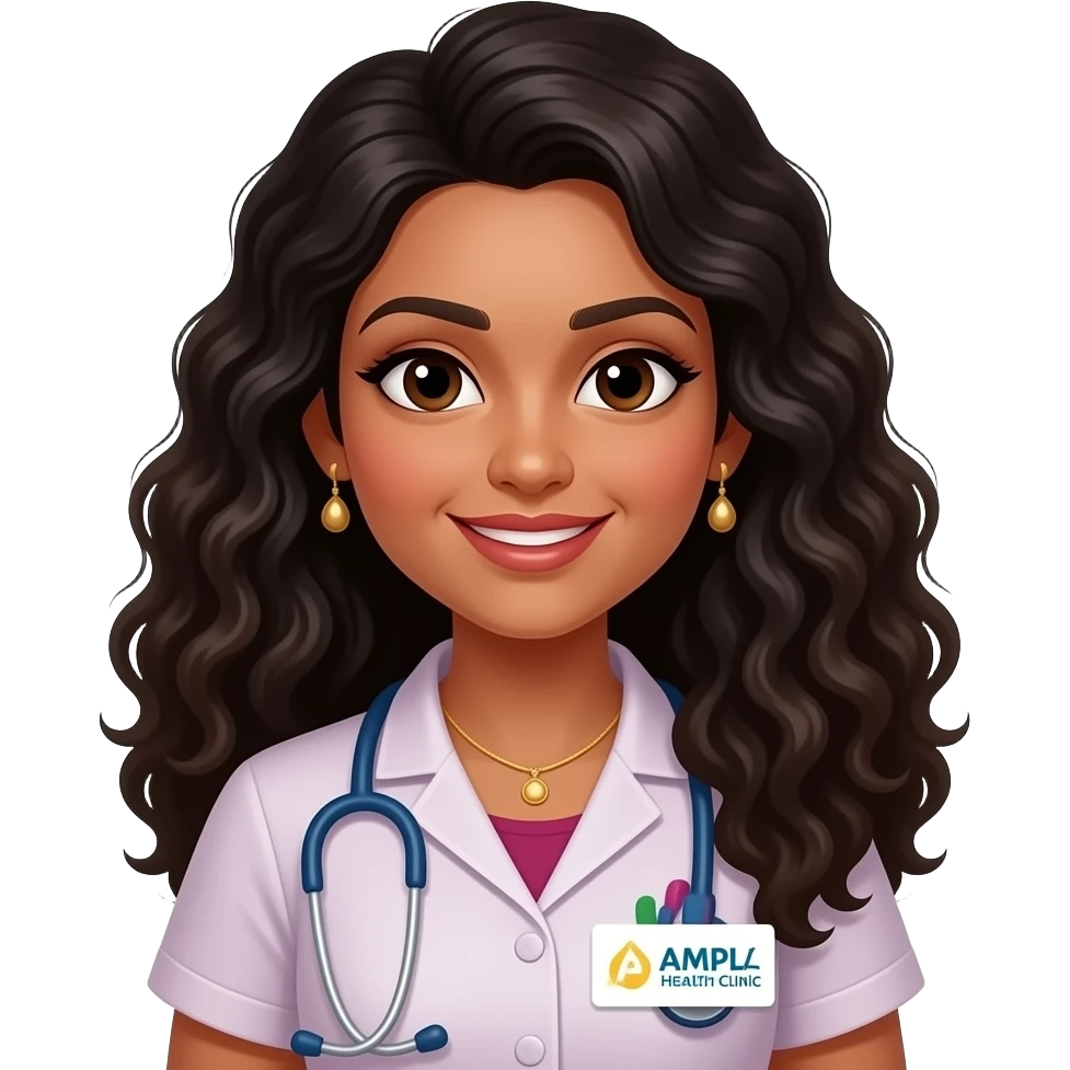 Ampla Health Clinic Appointment . Woman Indian long thick frizz hair emoji
