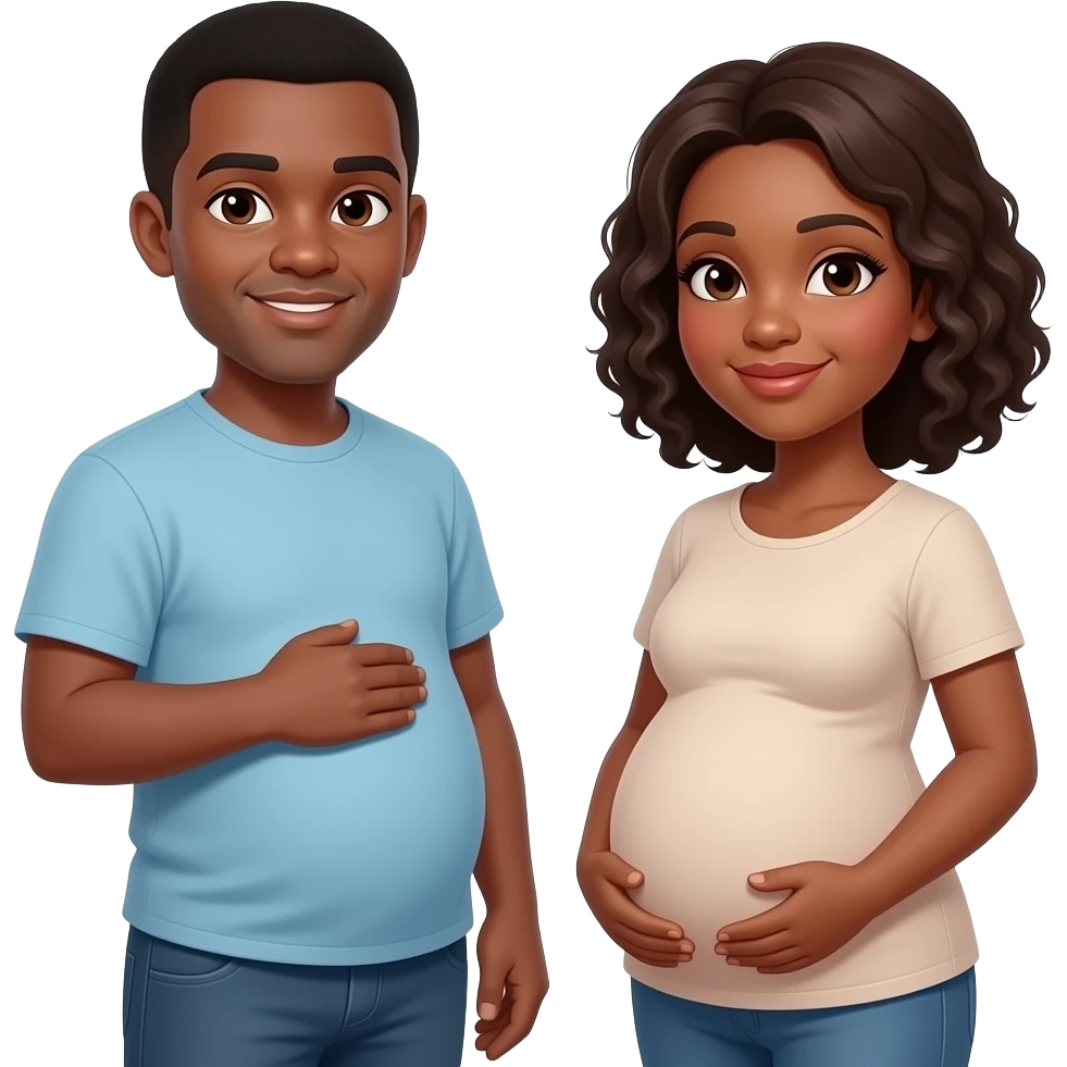 Pregnant medium dark man with black woman who is not pregnant emoji
