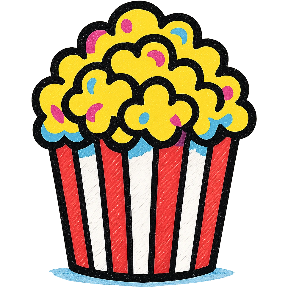 popcorn in a classic red and white striped box, vibrant, playful, suitable for an emoji or icon emoji
