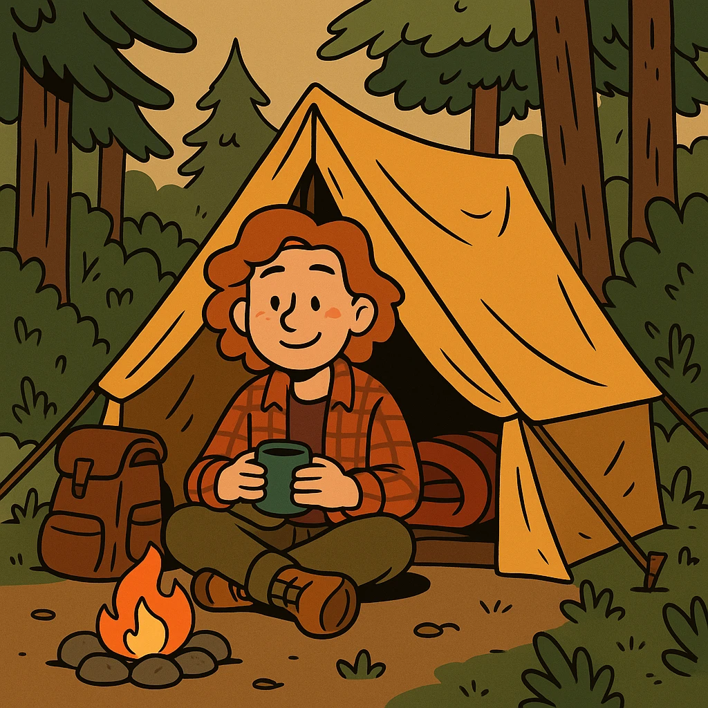 a cozy tent in the woods emoji