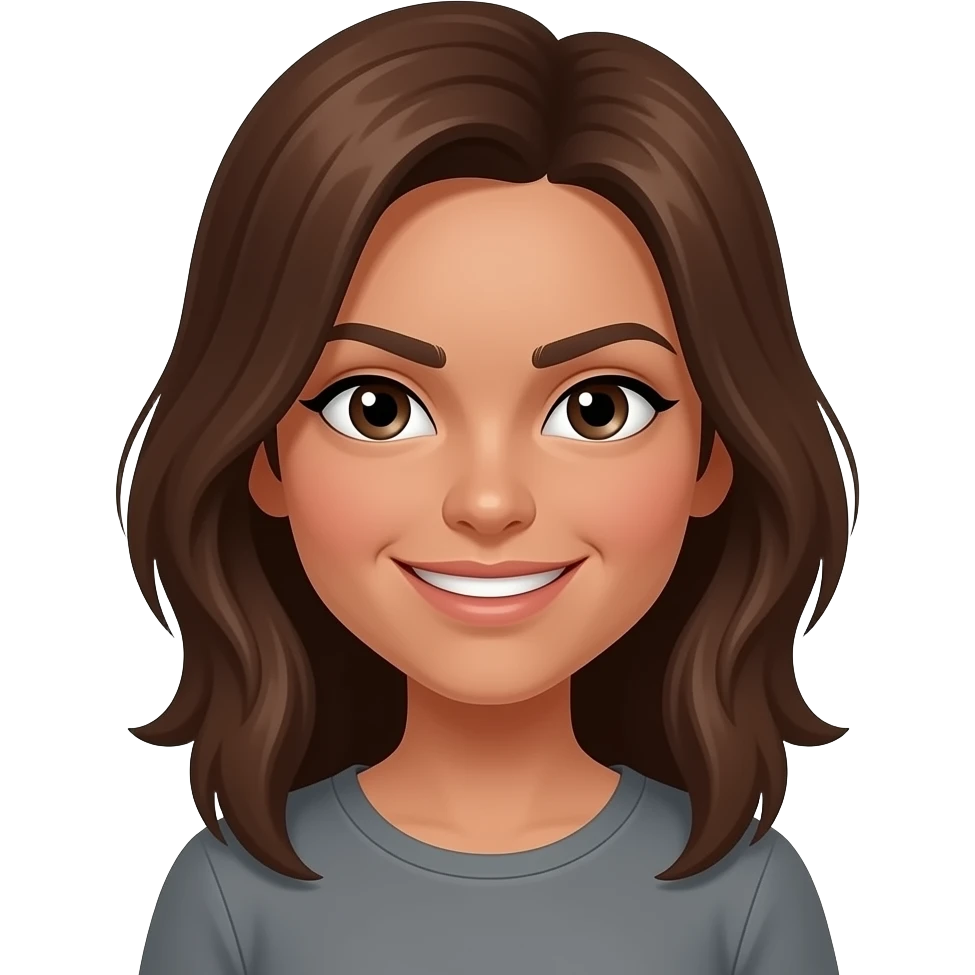 Brown hair girl with an evil smirk on her face but tanish skin more of a smirk emoji