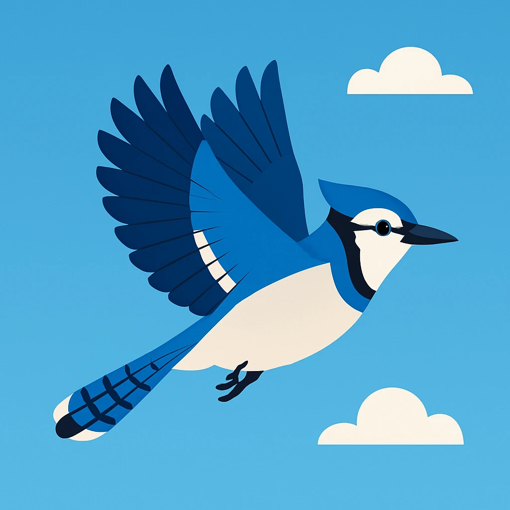 Flat design style blue jay in the sky emoji
