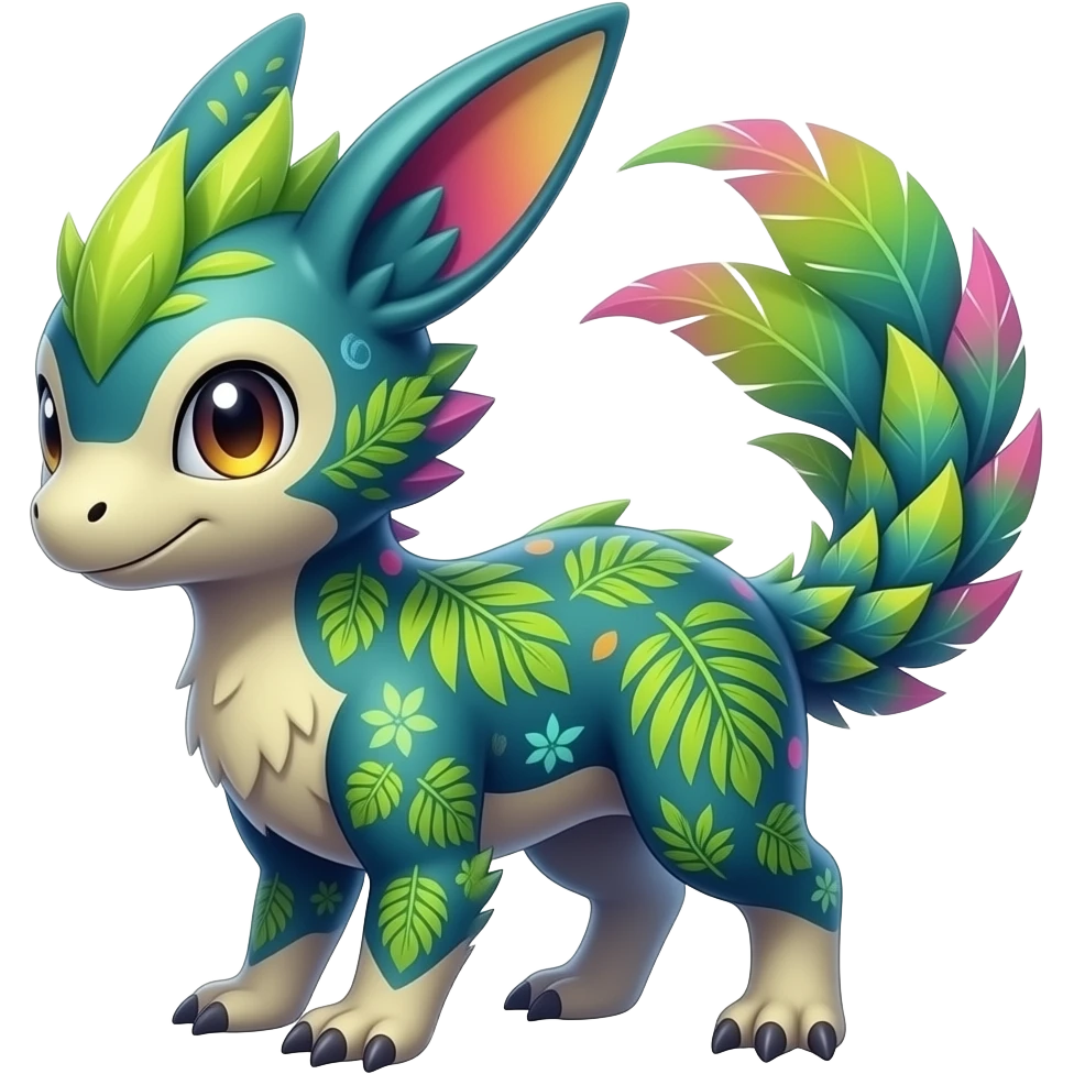 Exotic Tropical futuristic lush warm-colored neon-colored Fakémon-Trico-creature (full body) emoji
