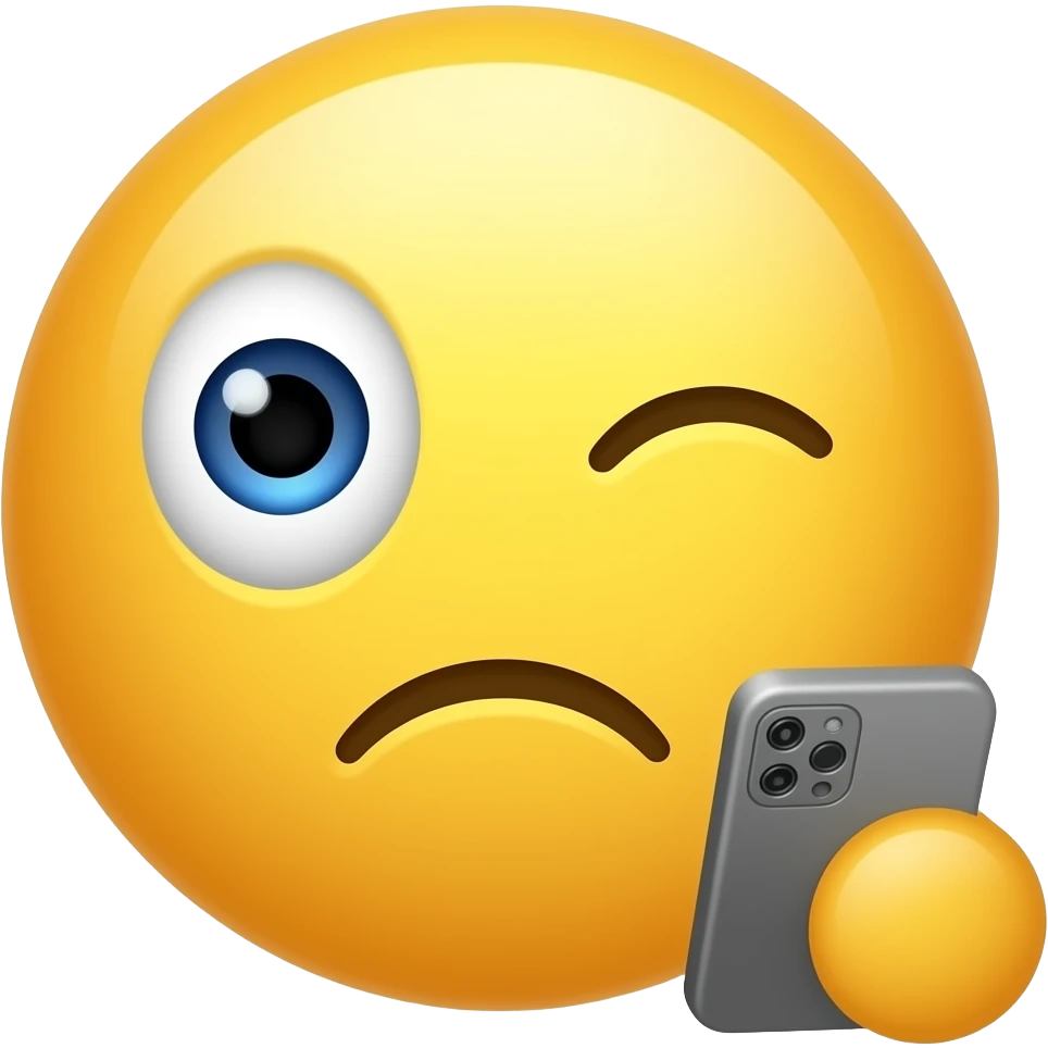 Cute & funny good morning yellow emoji face 🫩 like this that looks tired in bed and has only one eye open and the other eye shut reading phone messages emoji