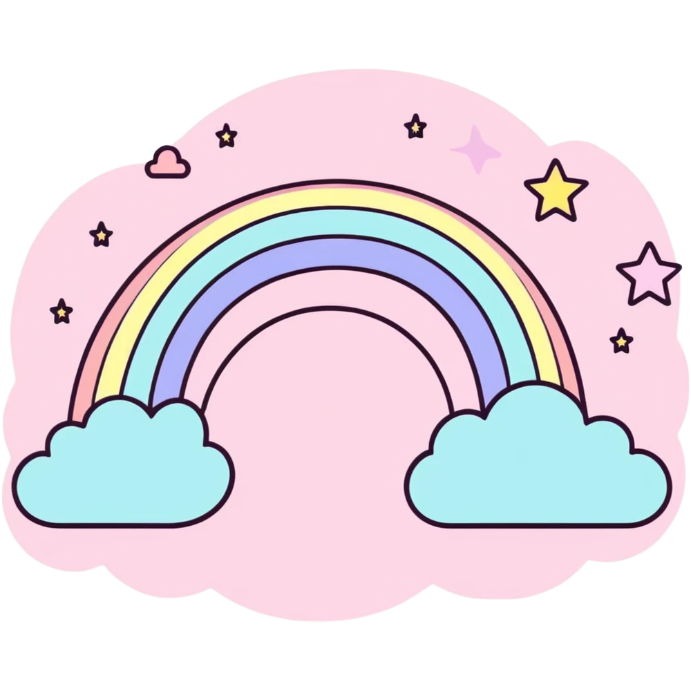 dreamy pastel pink rainbow with stars and sparkles emoji