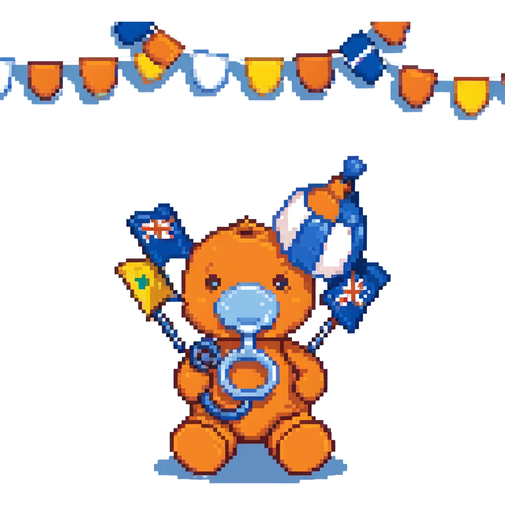 blue pacifier celebrating with flags emoji