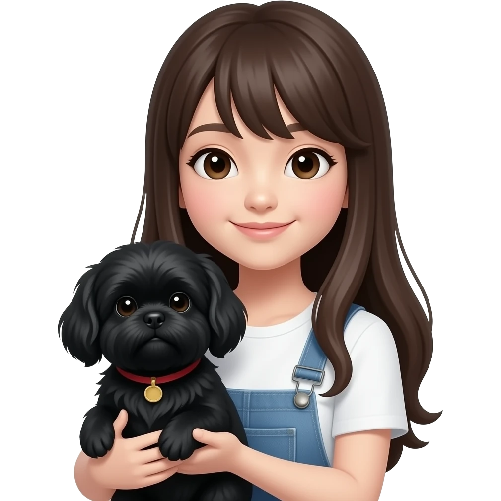 long hair japanese lady holding black shih tzu emoji