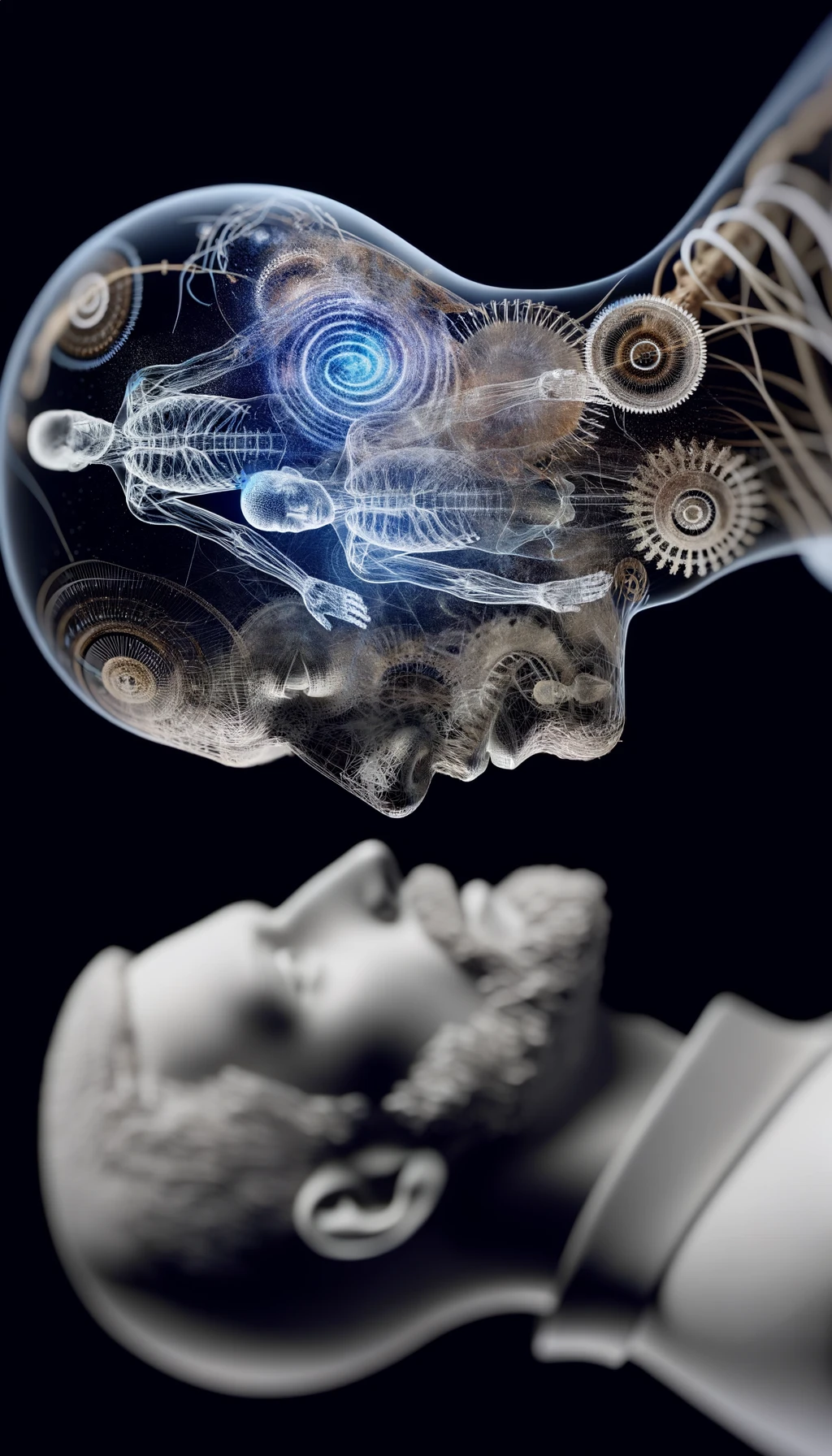 corpo umano anatomico che parla ma sopra di lui c'è il muto, un altra persona lo ascolta, immagine iperrealistica 4k emoji