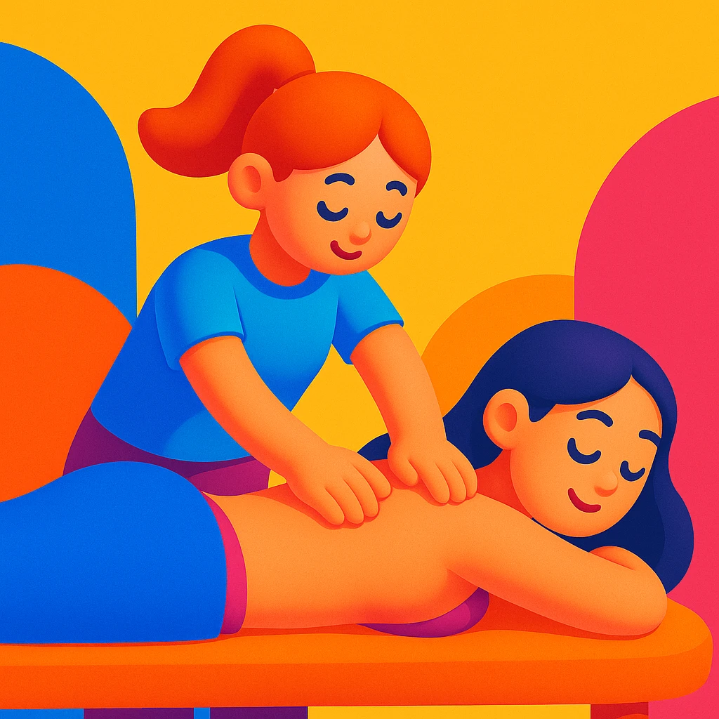 a girl giving a back massage, 3D vibrant style emoji