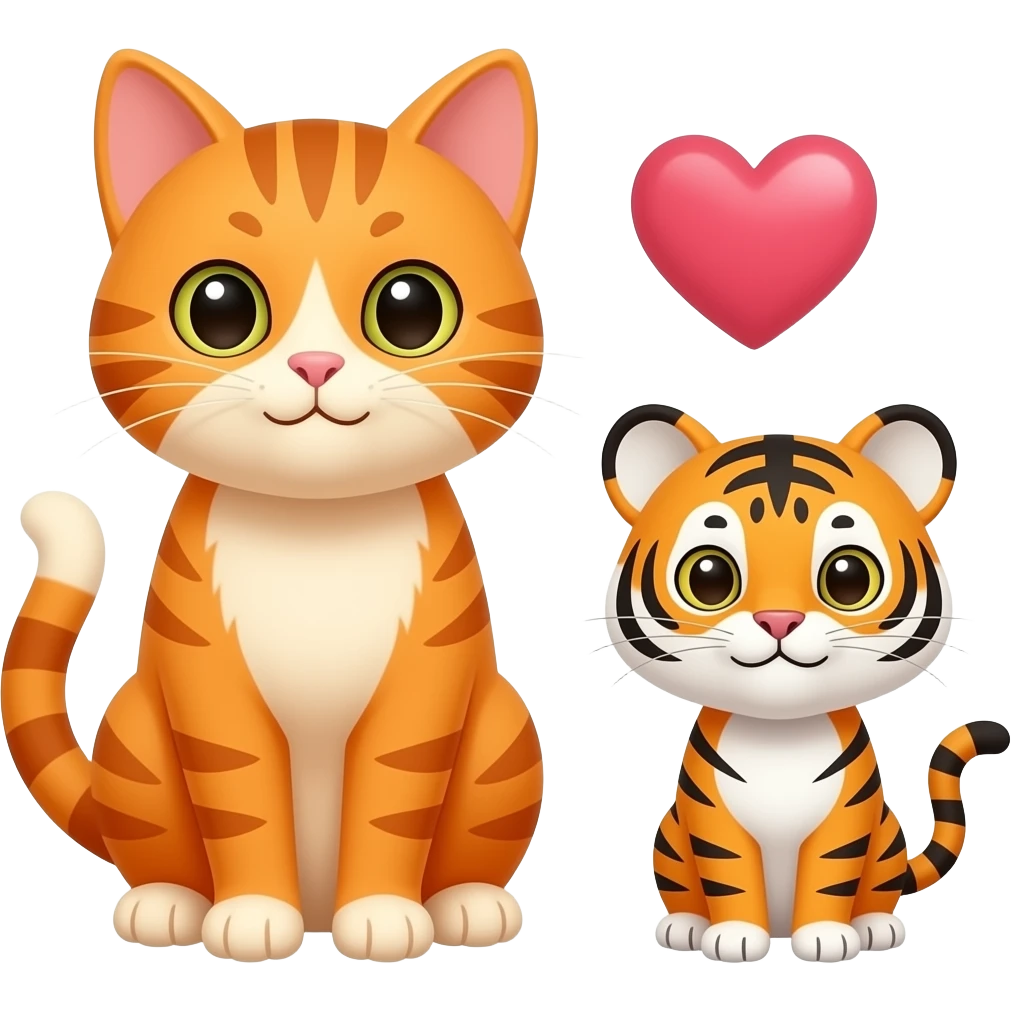 Un gato naranja y un tigrecito con un corazón en medio emoji