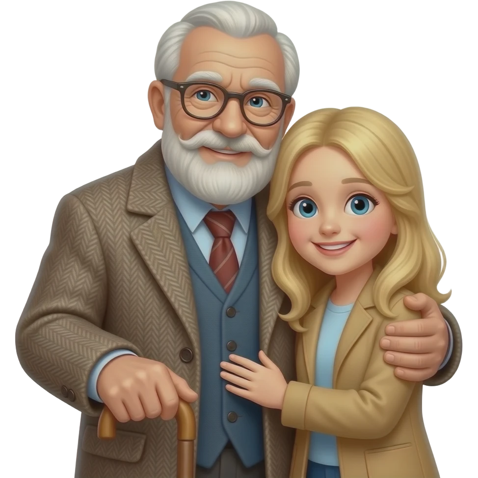 old elderly man with cane with young blonde girl hugging emoji