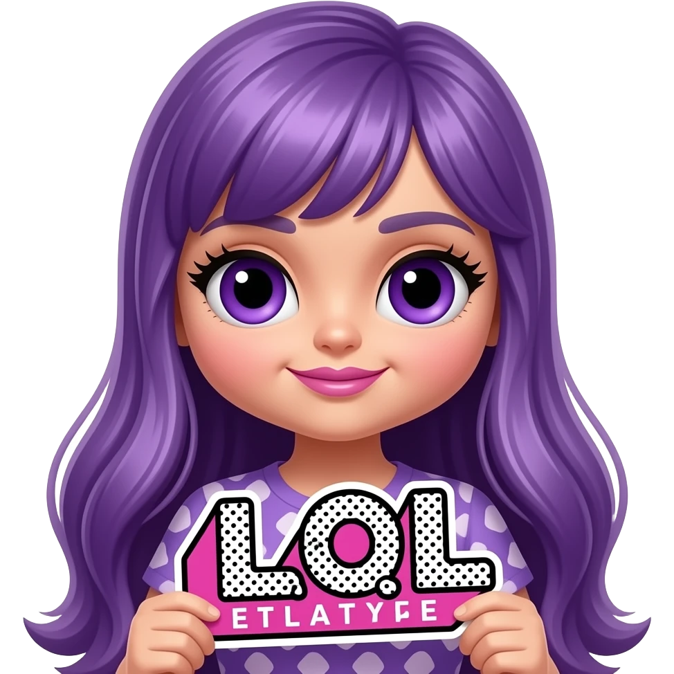 sexy girl with long purple hair and purple eyes holding a L.O.L sign emoji