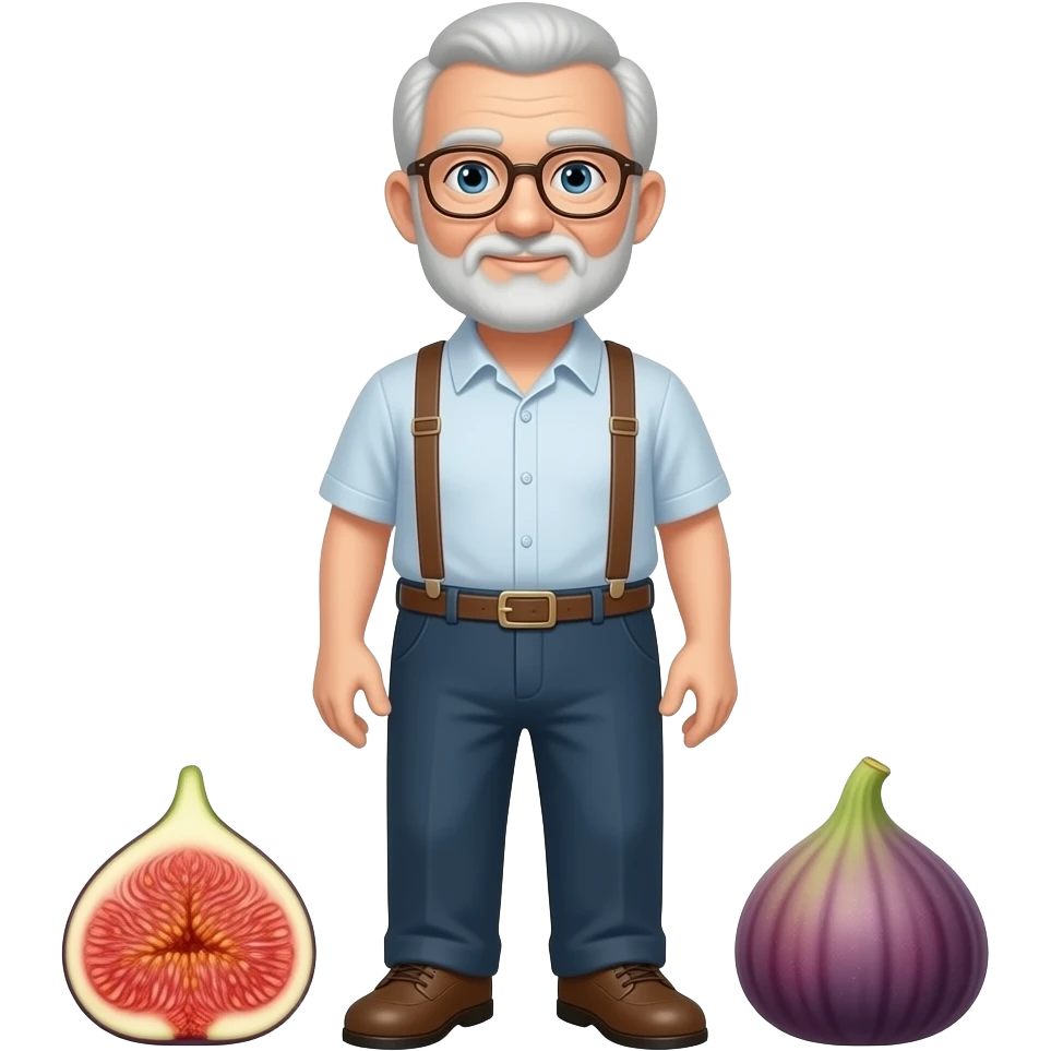 A 72-year-old man wearing shoes and a fig; no beard, no mustache emoji