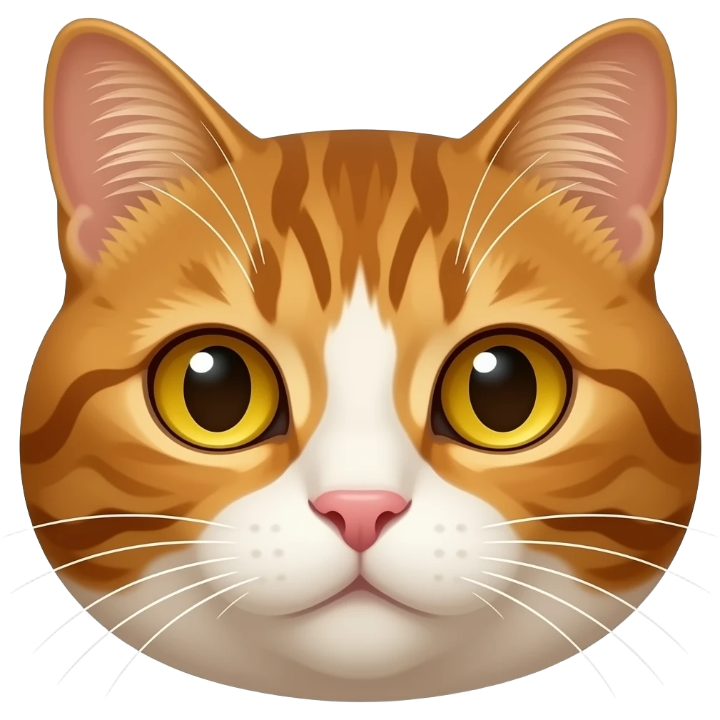 caramellbrown cat head, white sprinkles, light amber eyes emoji