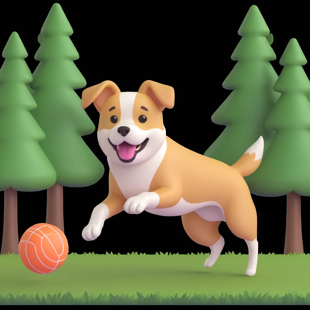 dog chasing ball in forrest, close up pose emoji