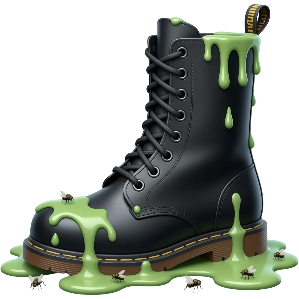 A black really disgusting boot thats filled with slime and flies emoji