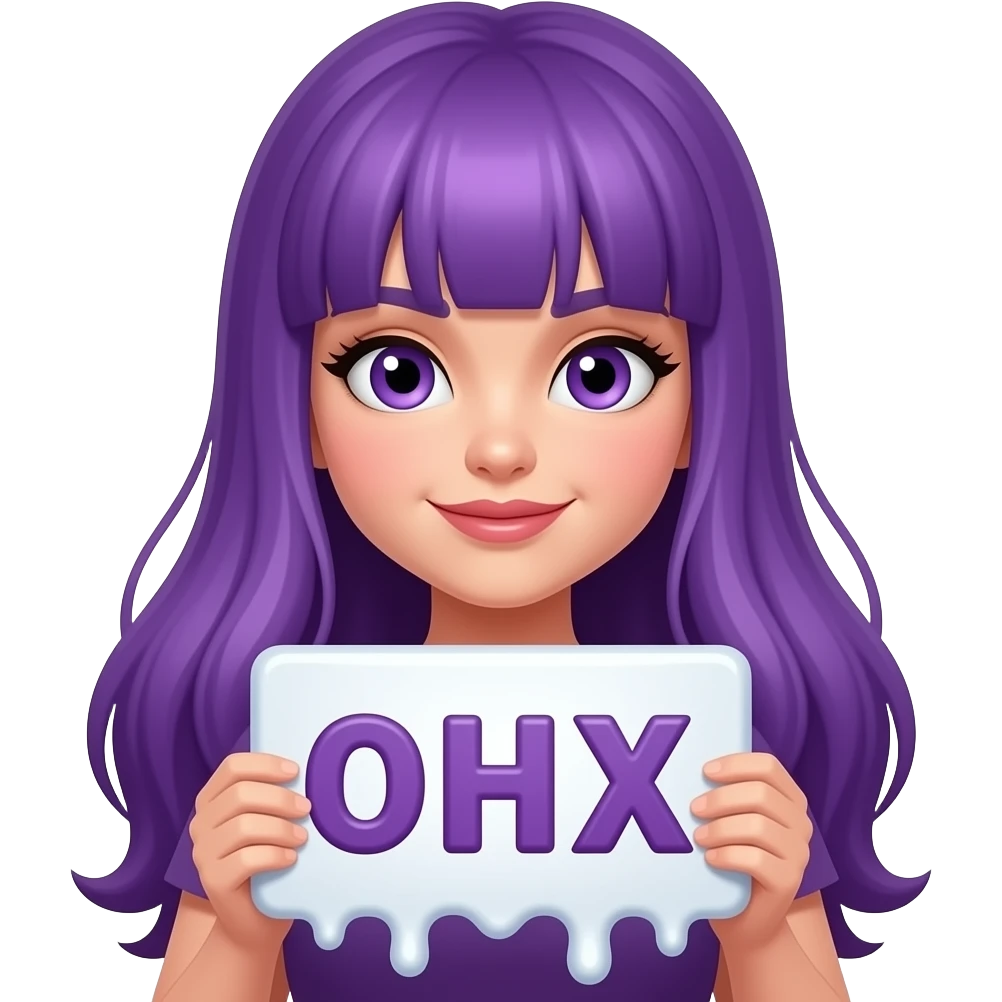 sexy girl with long purple hair and purple eyes holding a MELTING sign emoji