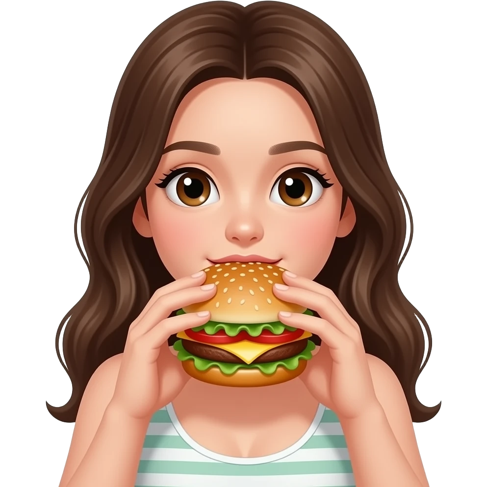 cute girl with small decolte eating hamburger emoji