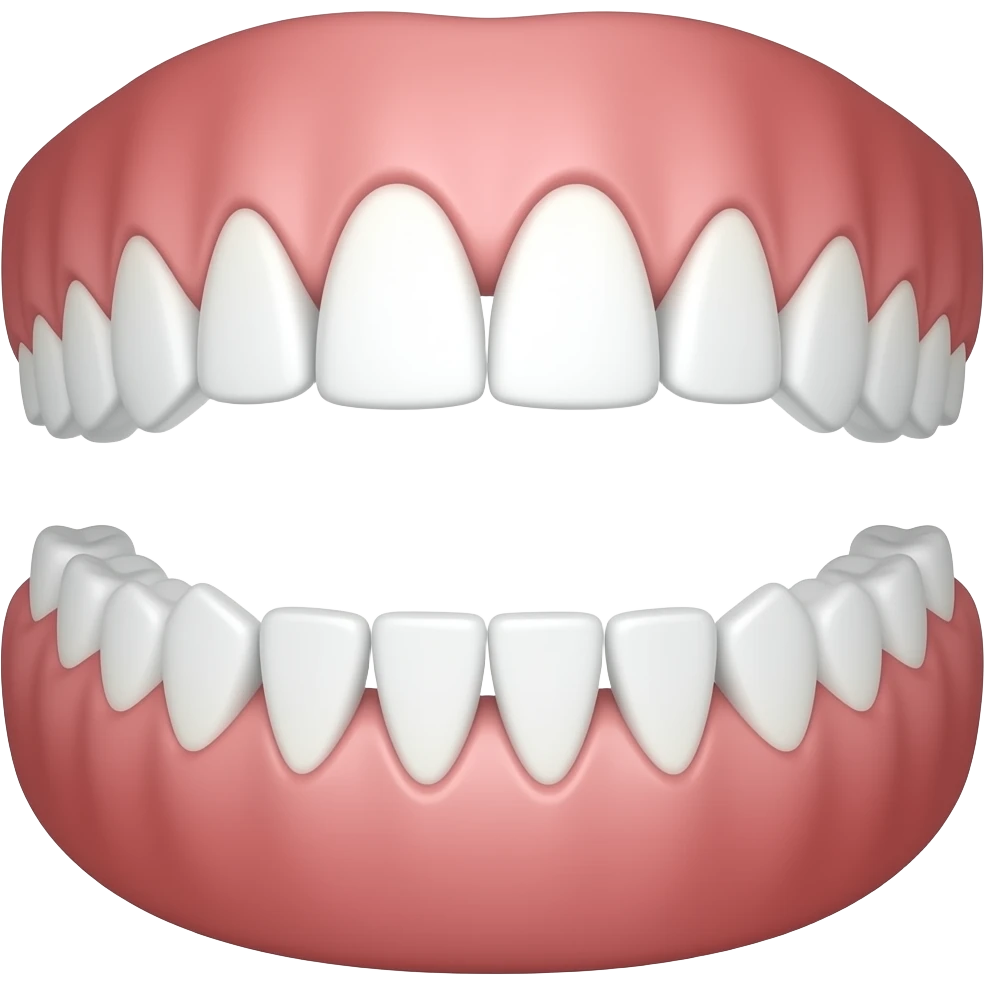 Isolated emoji style two rows of teeth only, upper and lower jaw, white triangular teeth with visible gaps between each tooth, sharp pointed triangle shaped teeth, clean cartoon style, no gums, no lips, no mouth emoji