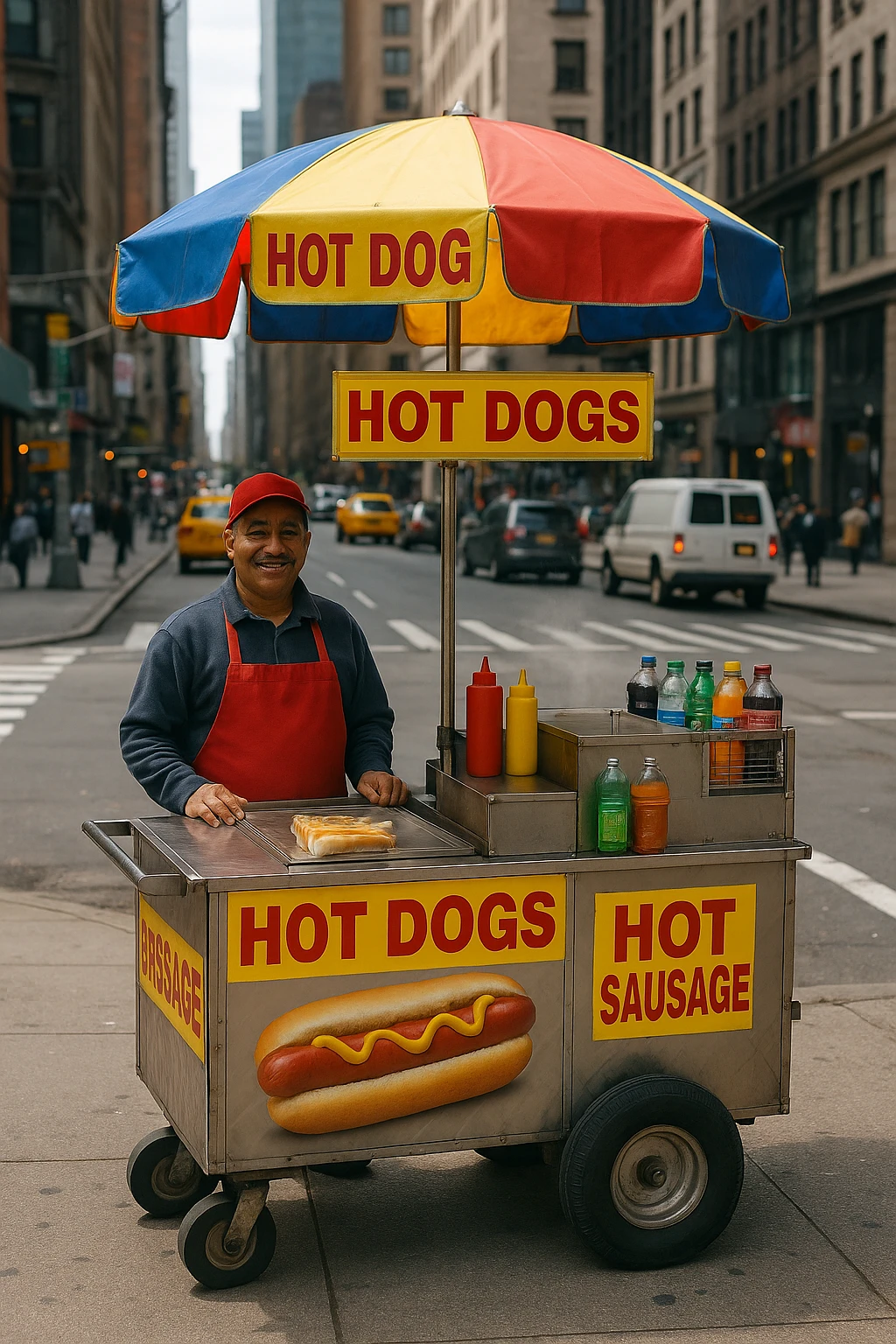 hotdog seller in New York with cart emoji