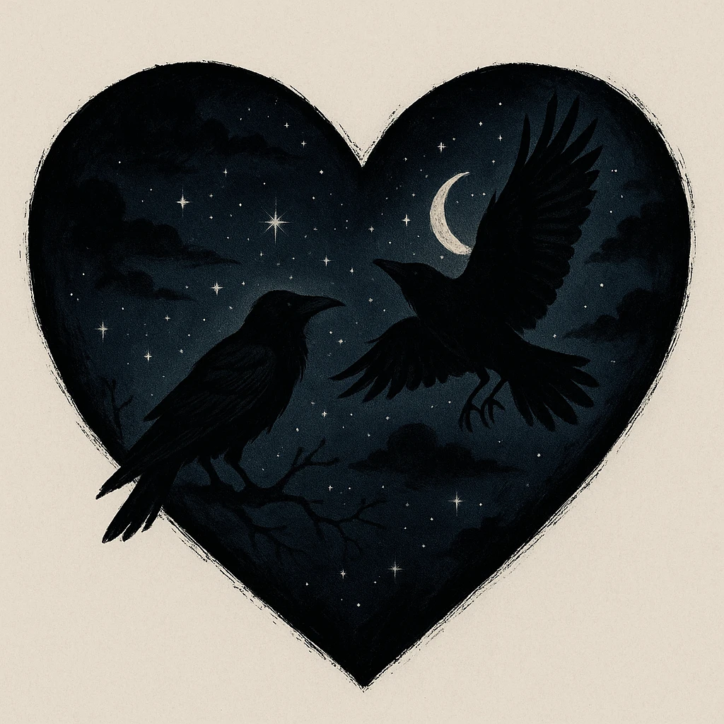 emo heart with night sky and dark ravens emoji