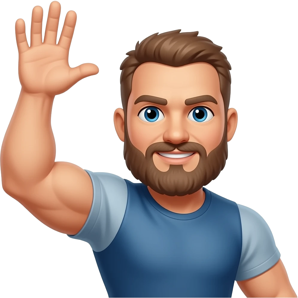 Strong man raising open hand emoji