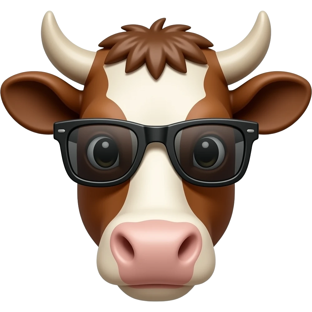 a head of cool brown cow wear super cool dark sunglasses emoji