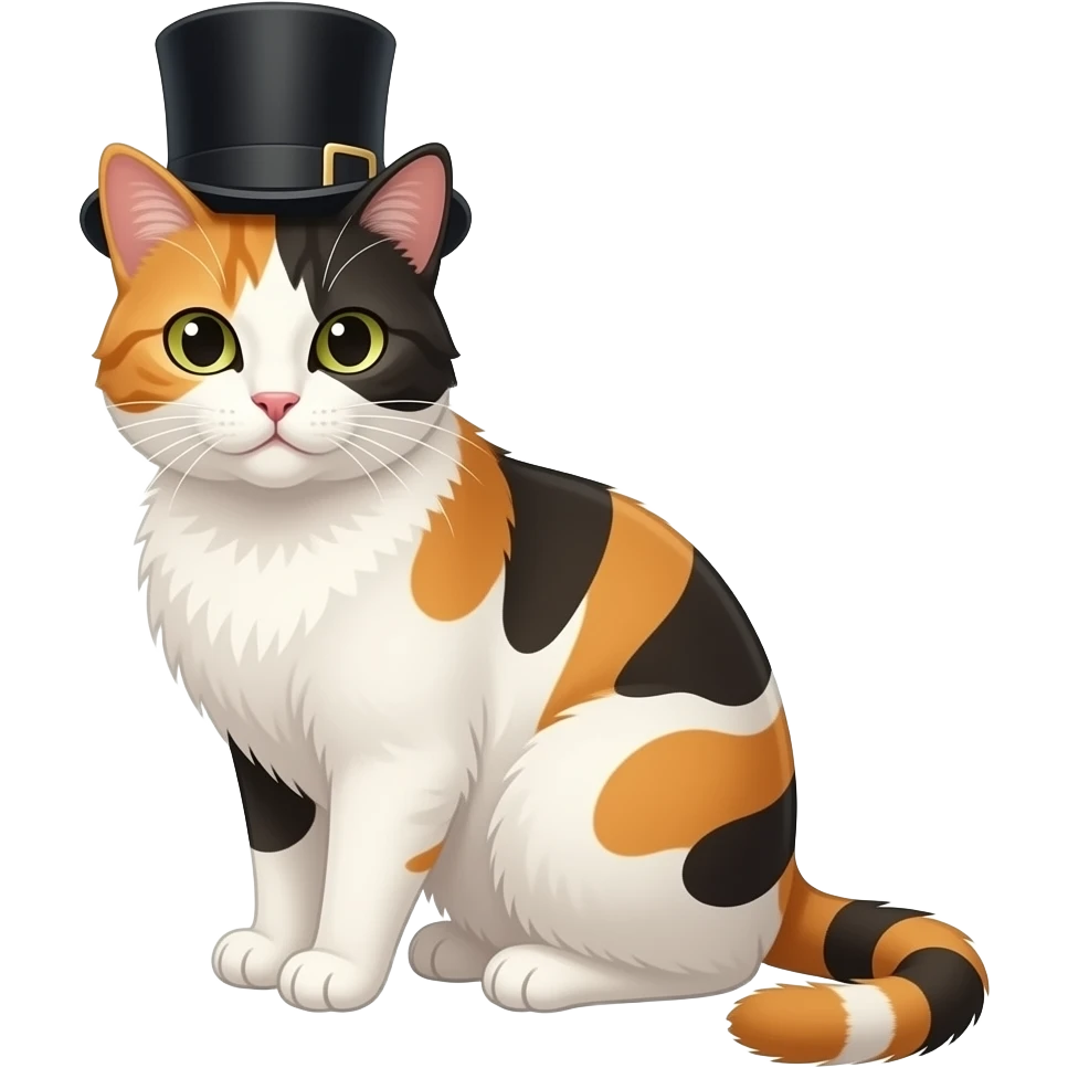Calico Cat with a top hat emoji