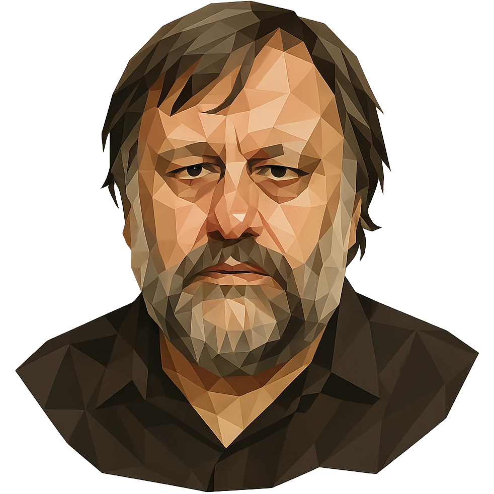 polygonal low-poly style portrait of Slavoj Žižek, no background emoji