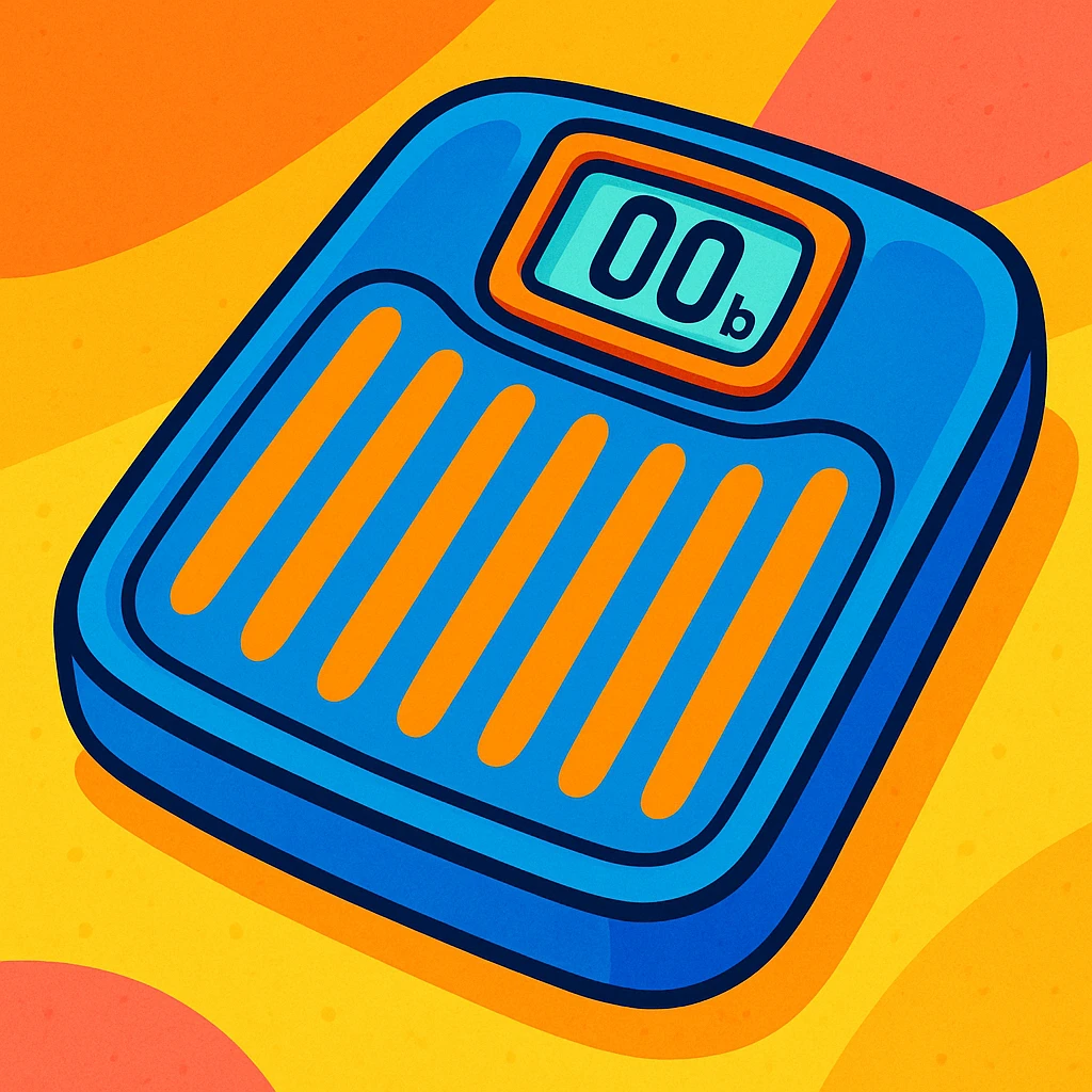 digital bathroom weighing scale, vibrant cartoon style emoji
