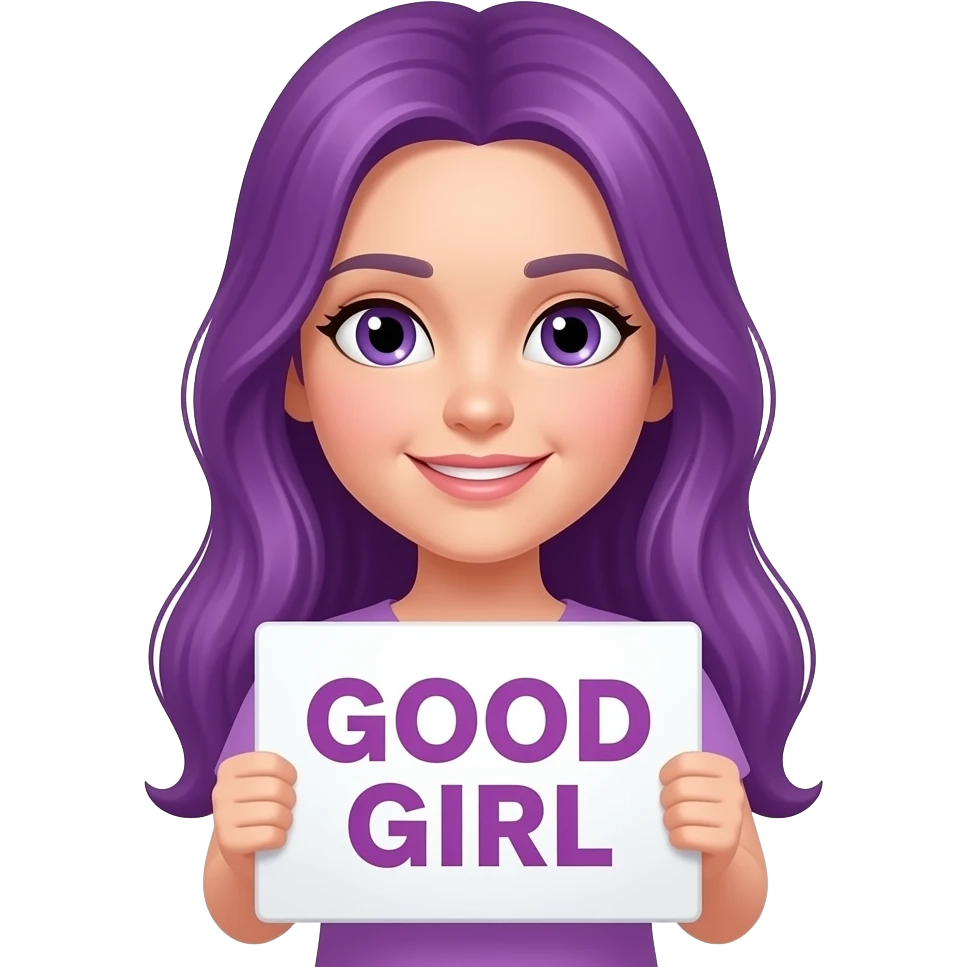 girl with long purple hair with a  GOOD GIRL sign emoji