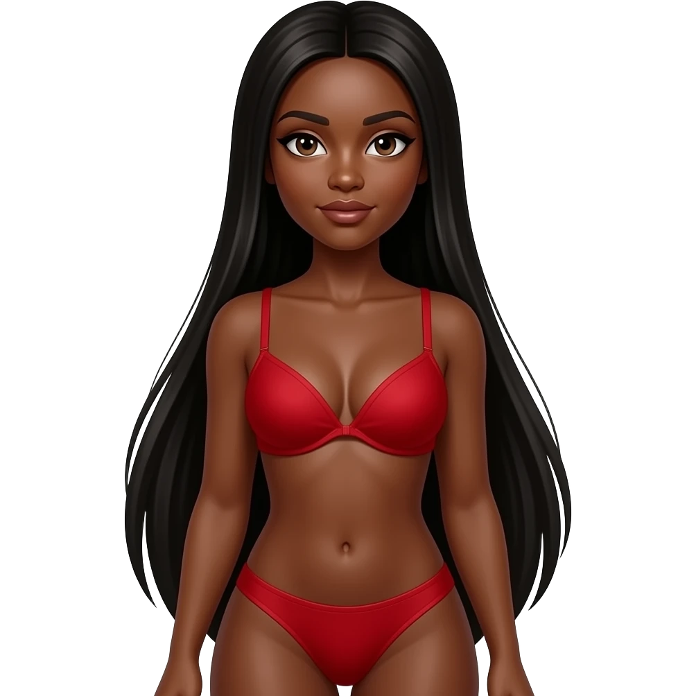 Lightskin black woman with brown eyes & long black straight hair wearing only a sexy red bra & sexy red thong emoji
