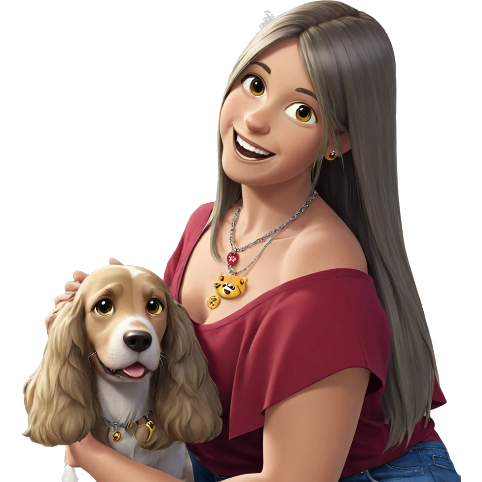 smiling girl with dog necklace emoji