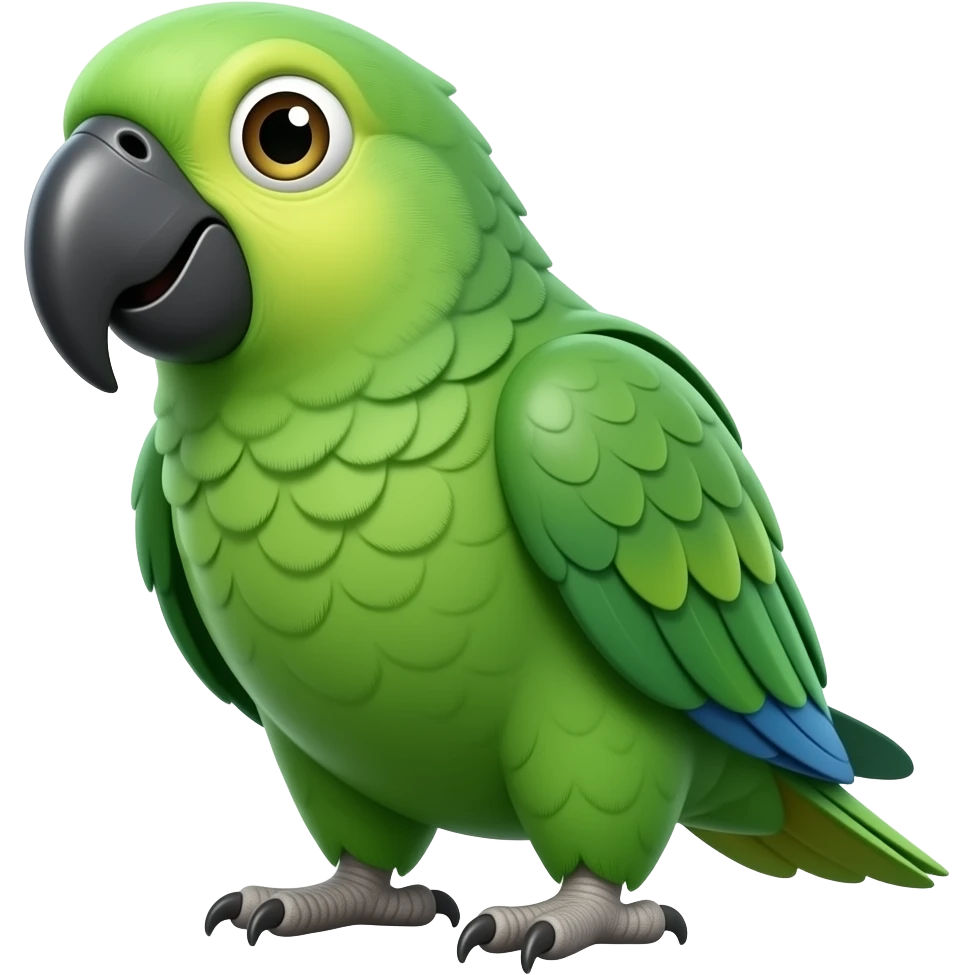 3d parrot full body, entirely pure green, extremely glossy, vibrant high contrast, facing front, white background emoji