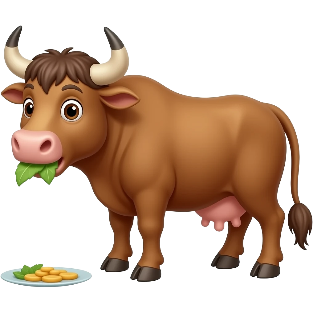 Cartoon bull eating emoji