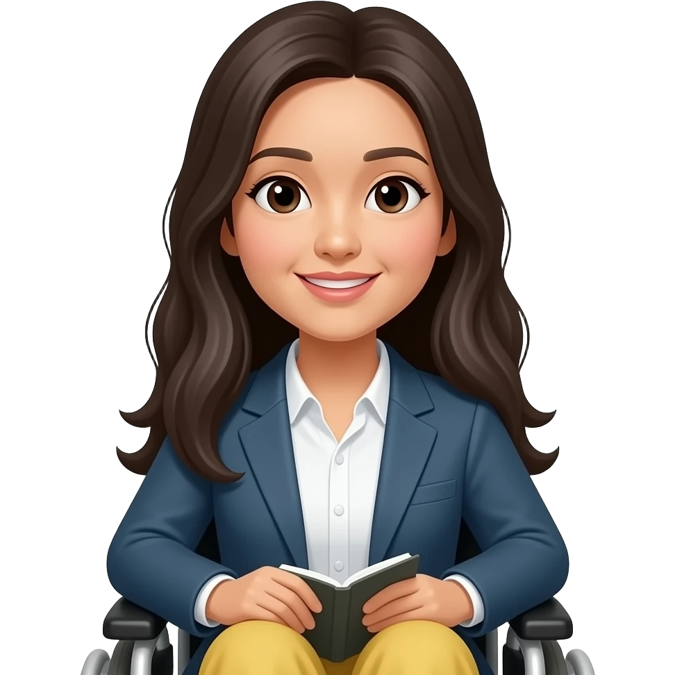 Asian woman with long hair in a wheelchair interviewee emoji