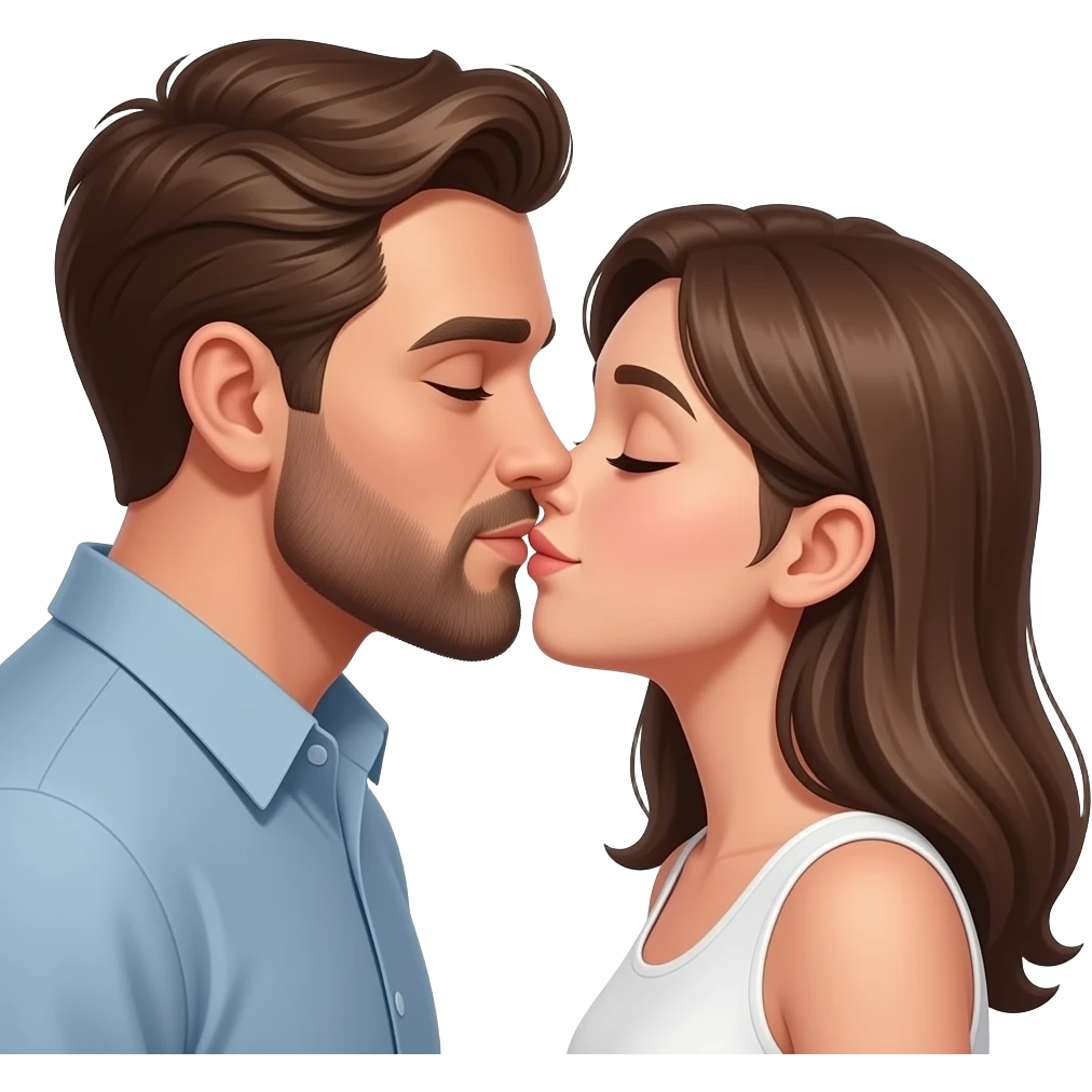 Realistic white man brown hair with beard kissing white girl with brown hair emoji